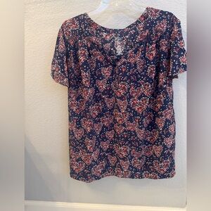 St. John's Bay Navy and Red Floral Blouse